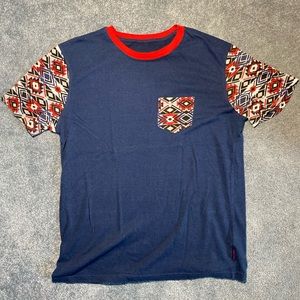 Multicolored Pattern Sleeve T-Shirt with Pocket